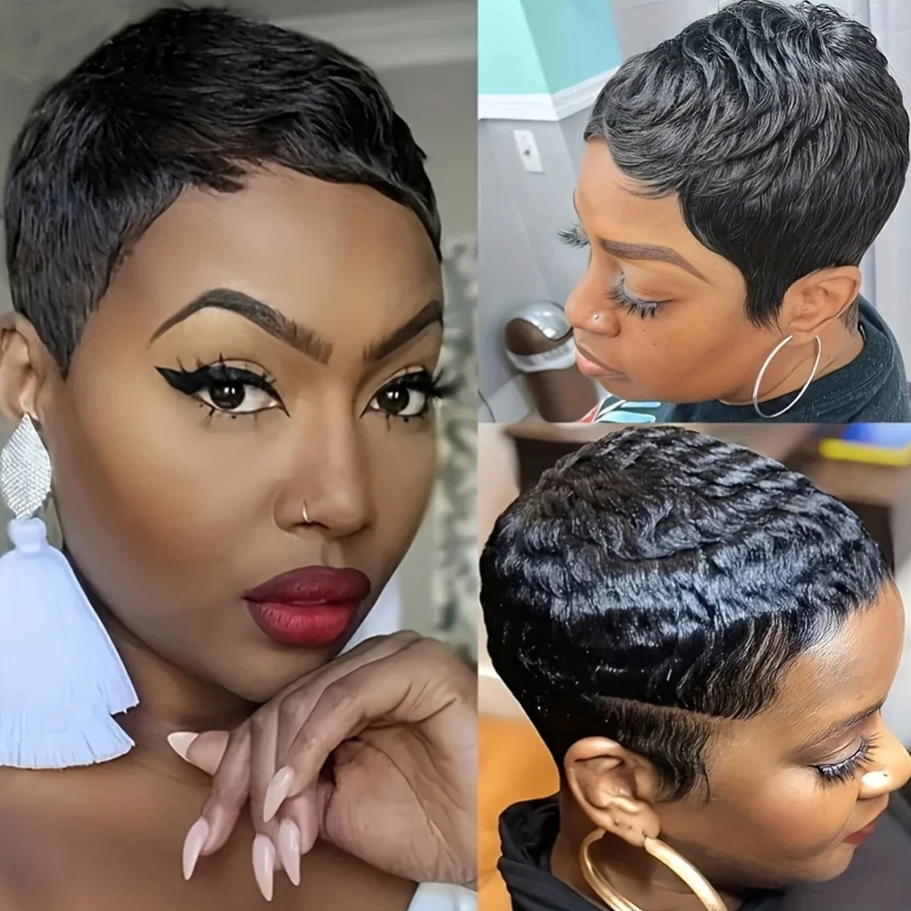 Short Human Hair Wig with Bangs Brazilian Non Lace 150 Density Curly Bob Amazon.com : Mjiokii Short Water Wave Human Hair Bob Wigs  main image 2