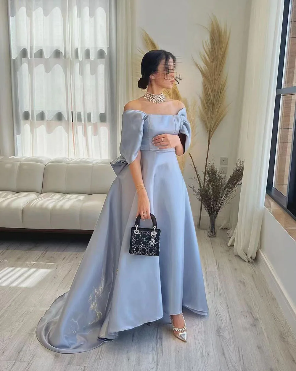 Elegant Shiny Satin Evening Dresses For Women Off The Shoulder Saudi Arabia A Line Formal Gowns Prom Party Dress Customized