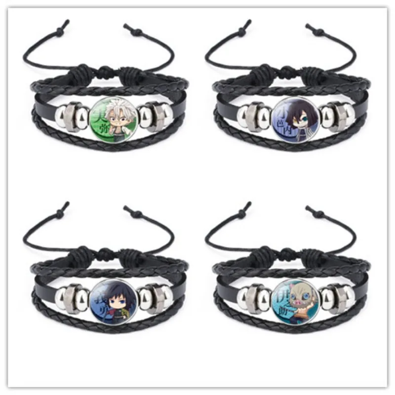 Demon Slayer Cartoon Bracelet Anime Action Figures Q Figurals Leather Bracelet Kamado Tanjirou Nezuko Hashibira Inosuke Kid Gift