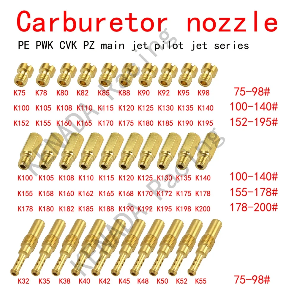 

10/20 Pcs Carburetor nozzle Main Jets and Slow Pilot Jets For KEIHIN OKO KOSO CVK PE PWK Carb Brass Jet Kit 10PCS Mortorcycle