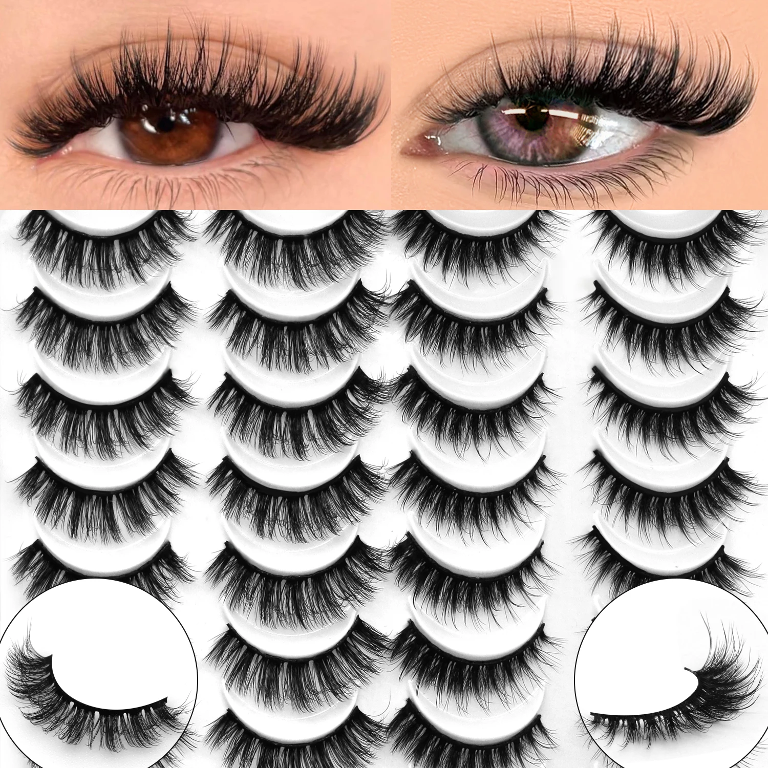 LASVIREY Flauschige Wimpern, 5/20 Paar, natürliche, dicke, falsche Wimpern, gemischte Wimpern, dramatisches Volumen, 3D-Faux-Nerzwimpernverlängerung