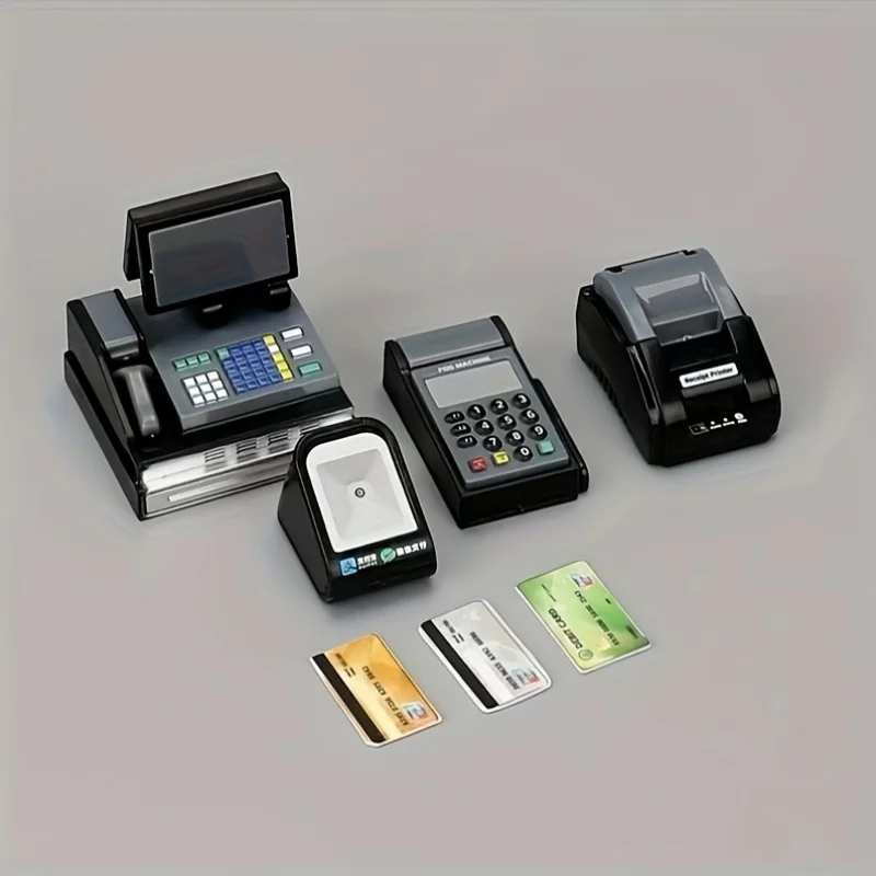 

7pcs/set Dollhouse Mini Supermarket Cash Register POS Machine Set Plastic Model Playhouse Decoration Ornament Play Gift Can Diy