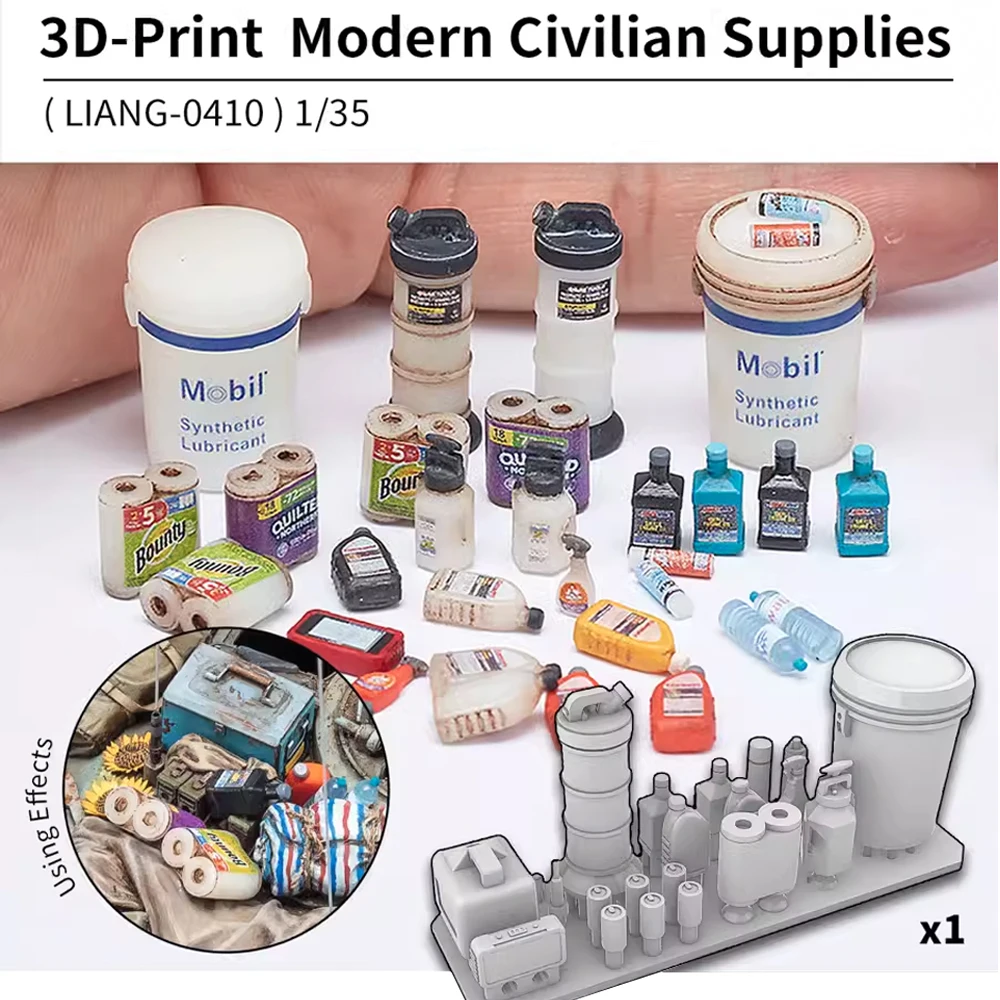 

1/35 Scale 3D Print Modern Civilian Supplies Oil Drum Easy Open Can Drink Bottle Model Kit Detail Upgrading Scene Accessories