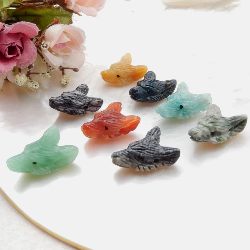 1 pcs Customized!23-25mm Charms Jewelry Handcarved Tiny Wolf Head Gemstone Pendant Beads For Jewelry Making