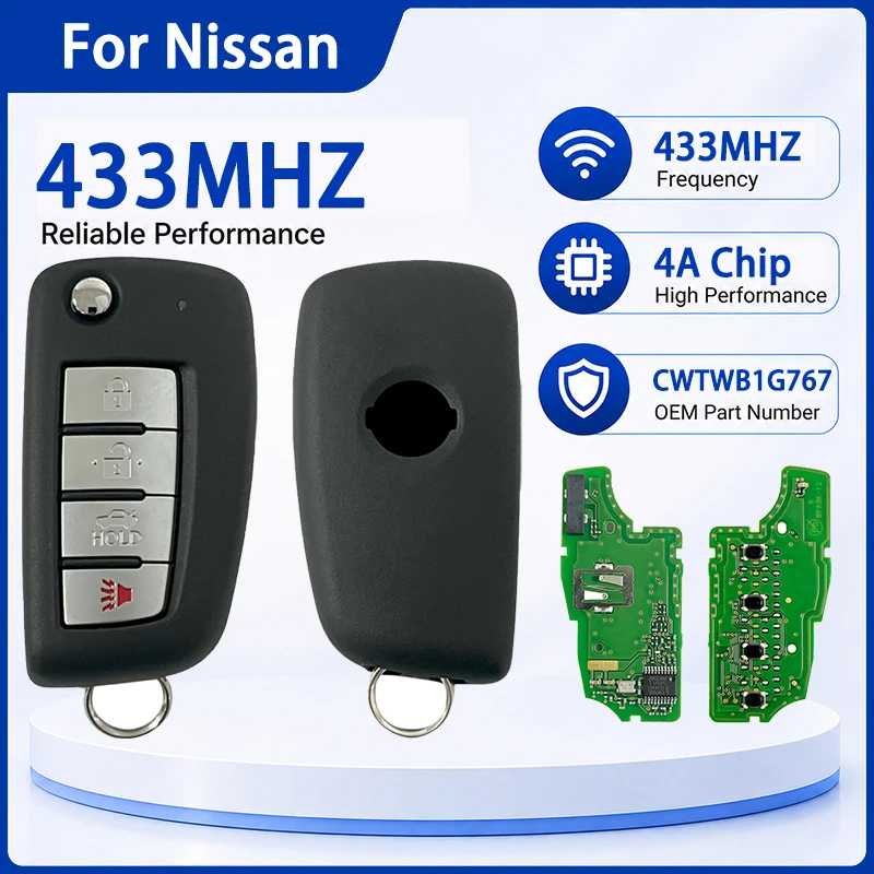 CN027114 Aftermarket Smart Remote Key 4 Buttons 433MHZ 4A Chip FCC CWTWB1G767 Keyless Go For Nissan Rogue Sport 2018-2022
