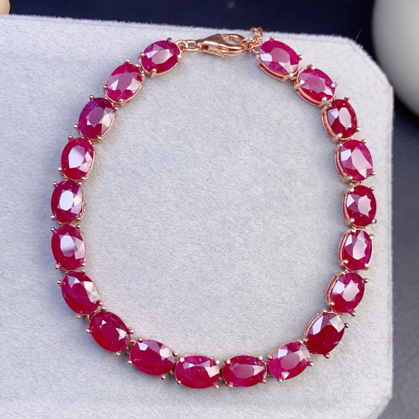 Natural Heated Ruby Bracelet, 5*7mm Gemstone 925 Silver Rose Gold Plated, Elegant Red Jewelry Gift with Certificate