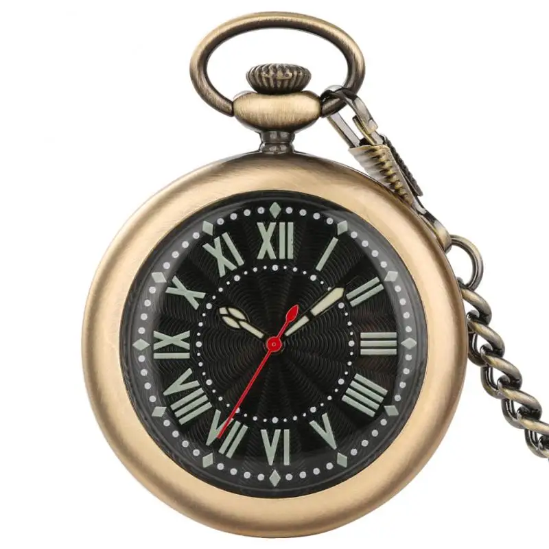 Classic Smooth Open Face Quartz Pocket Watch with Luminous Dial Analog FOB Clock with 38cm Hook Pocket Chain Antique Gifts