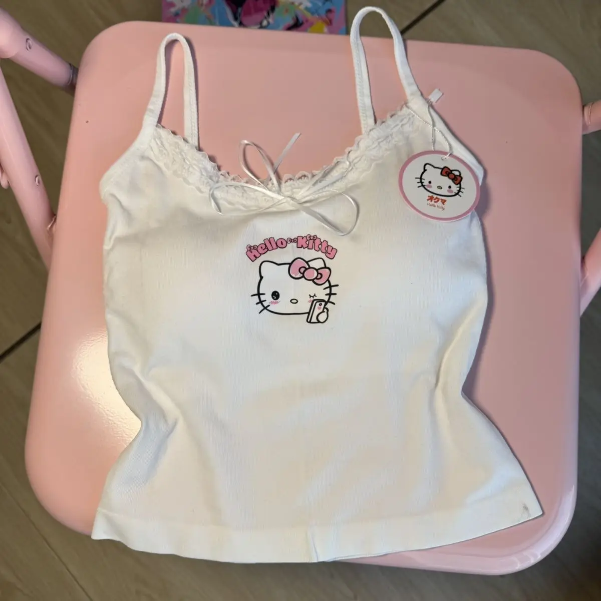 

Сексуальный жилет Sanrio Hello Kitty, чистый стиль, популярная подтяжка для девочек, нагрудник для девочек, студенческое общежитие, модный мультяшный милый Bm, универсальный