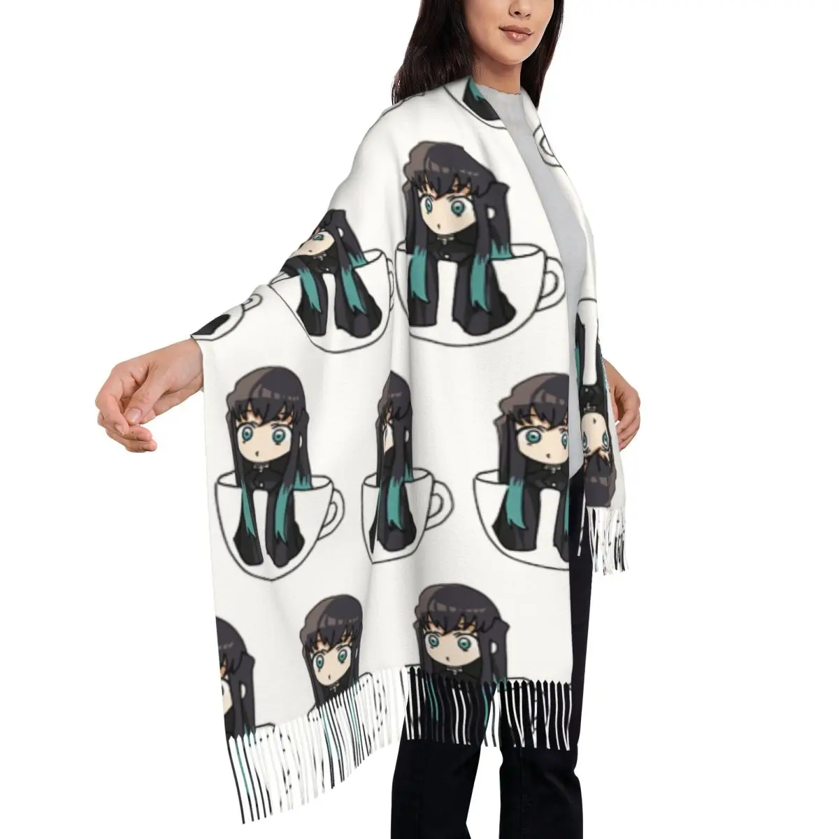 Muichiro Tokito Scarf Tassel Scarves Women Soft Warm Shawls and Wraps Large Fall Winter Shawl Wrap