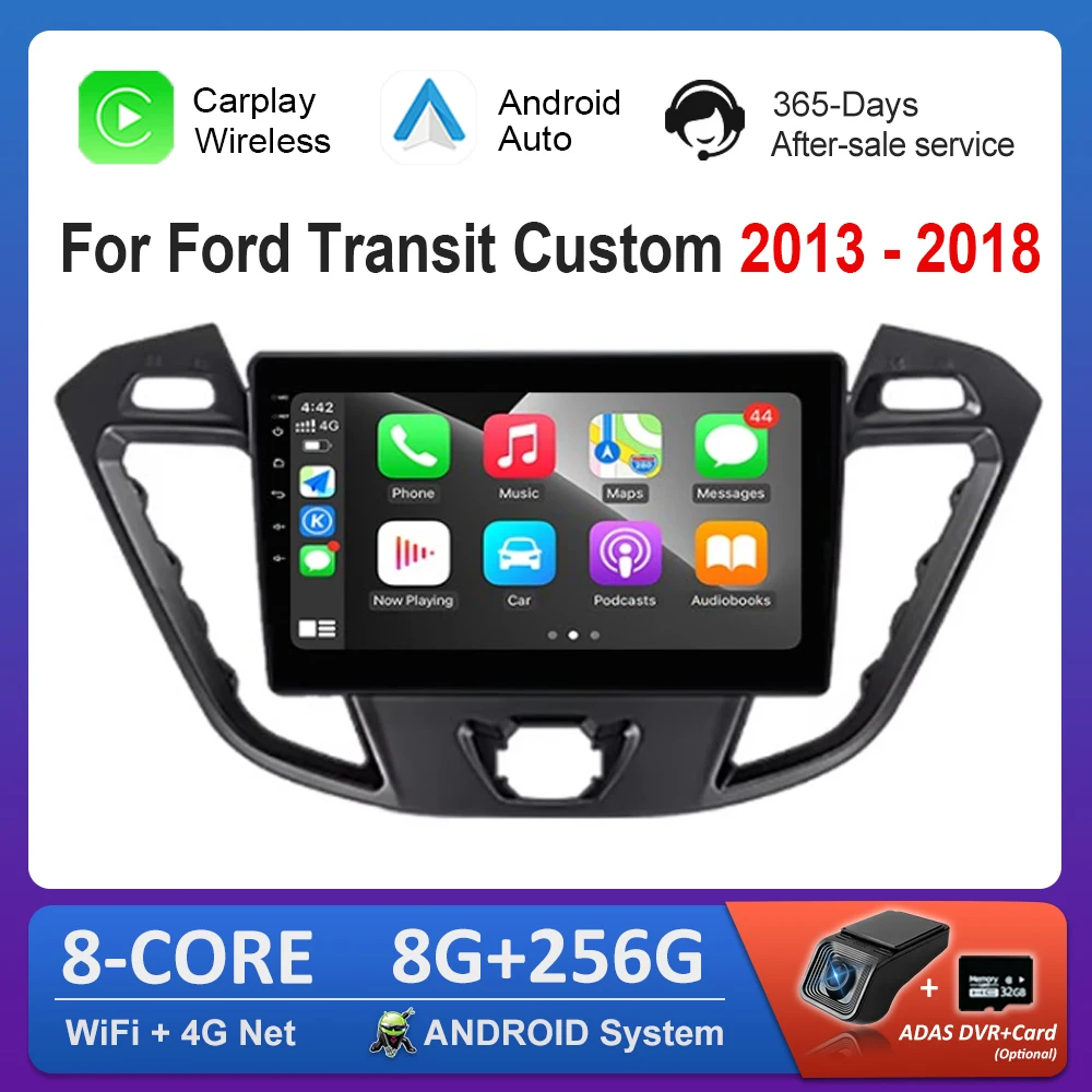 Carplay GPS Navi 9'' for Ford Transit Custom 2013 - 2018 Car Radio Multimedia Player Android OS HD Screen 4G WiFi DSP Stereo