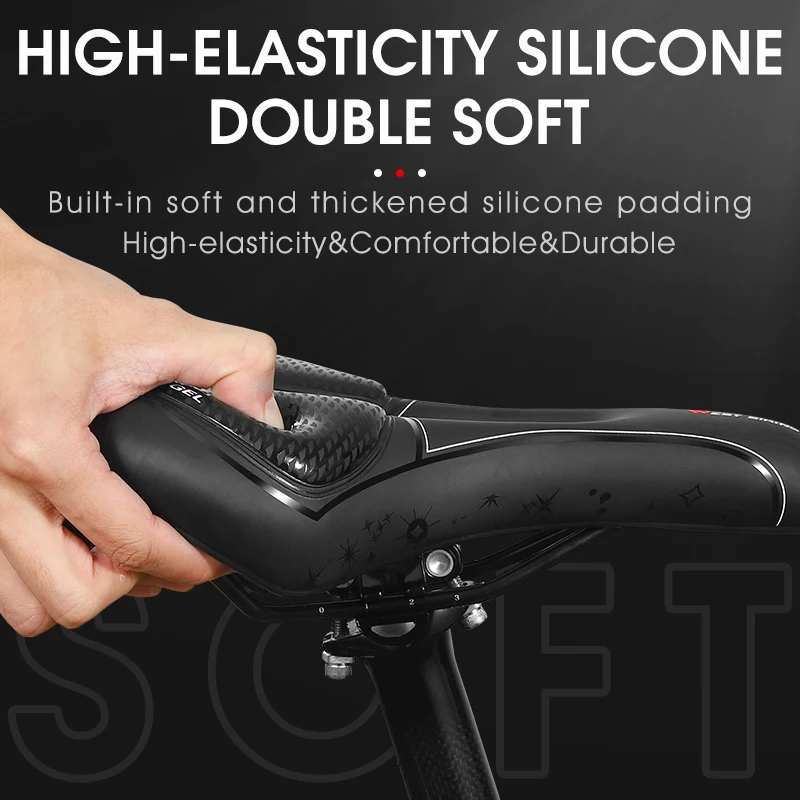 WEST BIKING Bike Saddle PU Waterproof High Elastic Silicone Bicycle Cushion Hollow Breathable Shockproof MTB Road Bike Seat