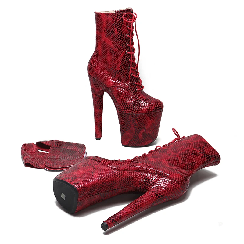Leecabe 20CM/8Inch Genuine Leather Women\'s Platform disco party High Heels Pole Dance boot