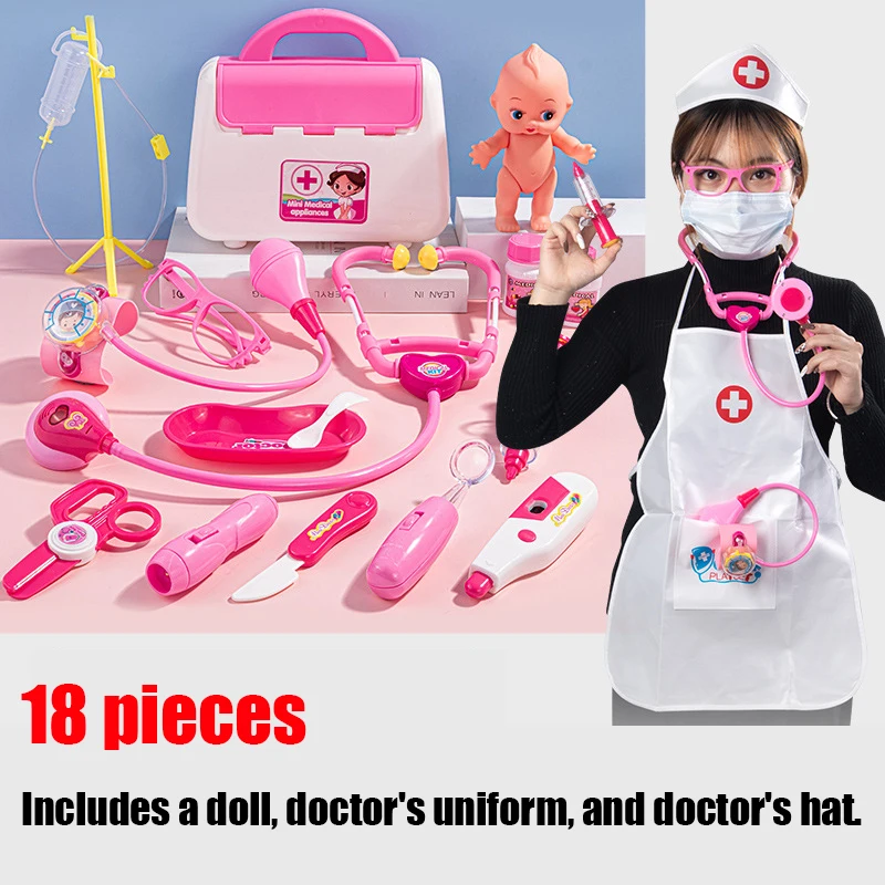 18Pcs/Set Doctor Box Toys Accessories Sound Light Effect Interactive Develop Intelligence Parent-child Interaction Doctor Toys