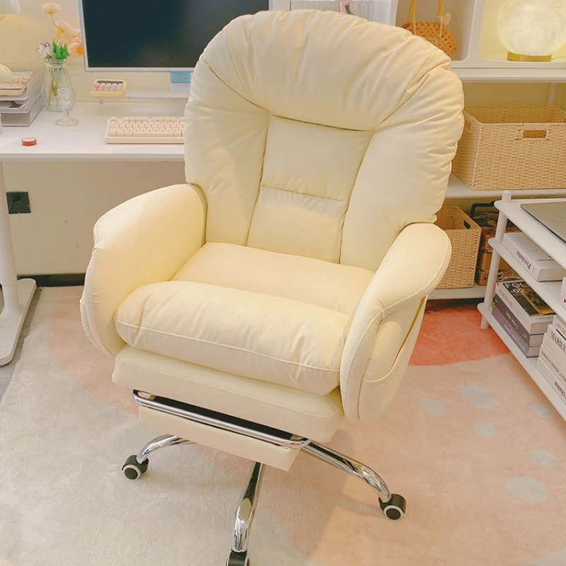

Adjustable Wheels Chair Executive Comfortable Executive Beige White Armchair Swivel Portable Study Sillas De Oficina Furniture