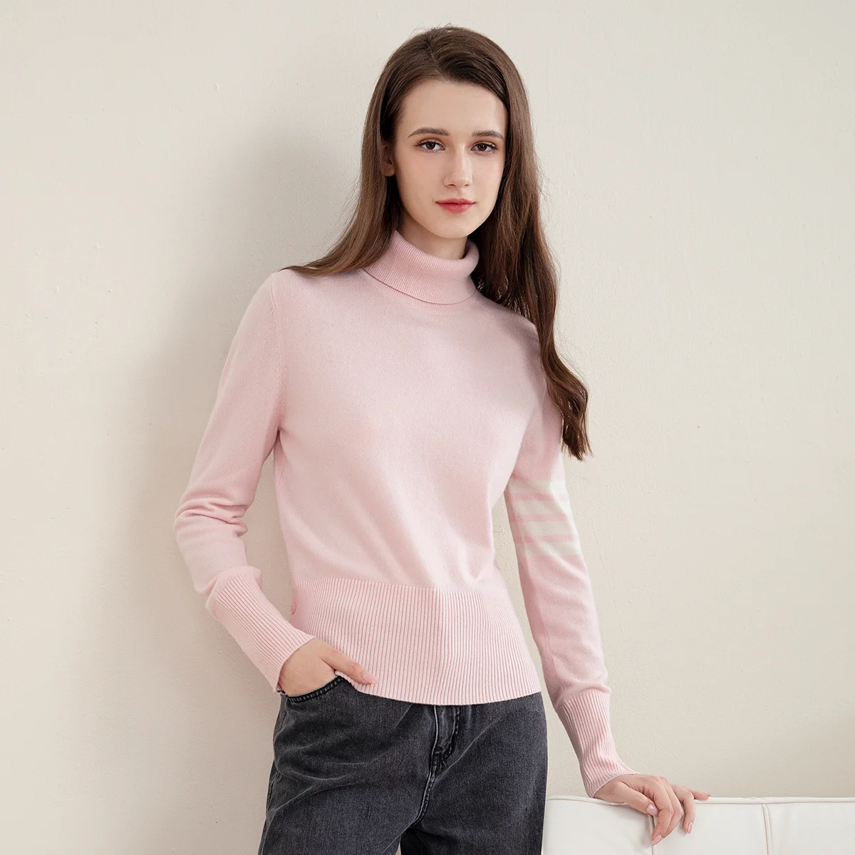 TC-184 High quality women's Clothing 100% cashmere turtleneck long sleeved pure cashmere sweaters