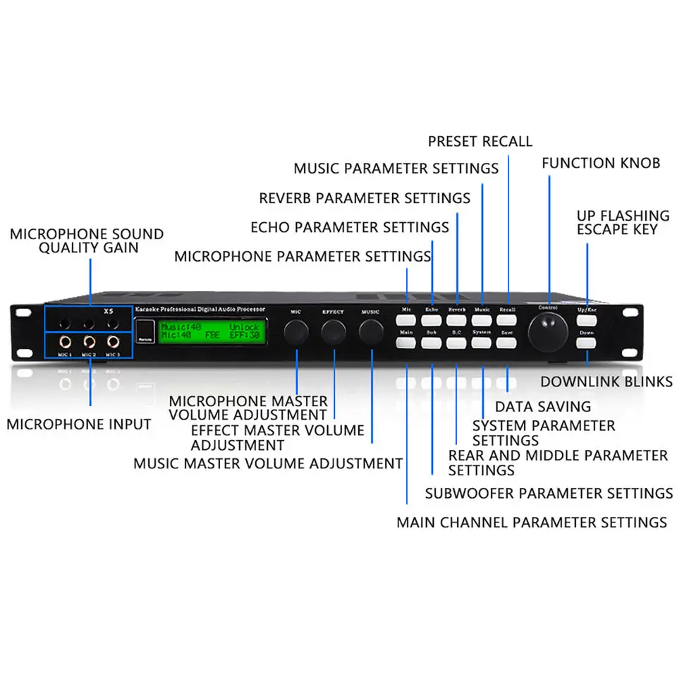 OEM Professional X5 Digital Audio Processor KTV Pre-effector per Stage Performance Home Party Wedding Karaoke
