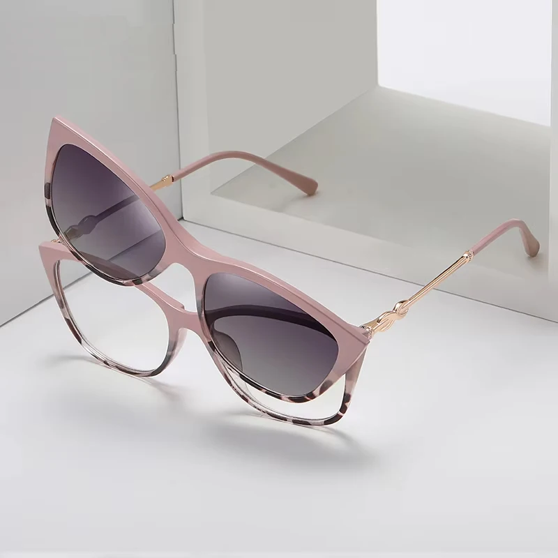 Magnetic Polarized Sunglasses Women Fashion Cat Eye 2 In 1 Clip On Ladies Anti Blue Light Glasses Frames TR90 Metal Eyewear