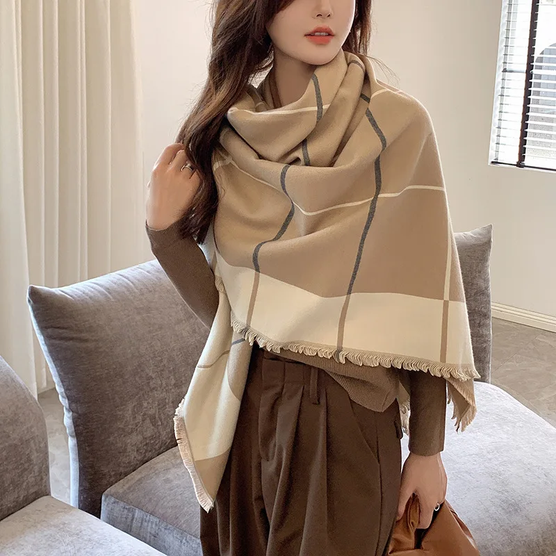 

New plaid faux cashmere square scarf125*125cmWarm shawl women in-conditioned rooms, high-end and versatile