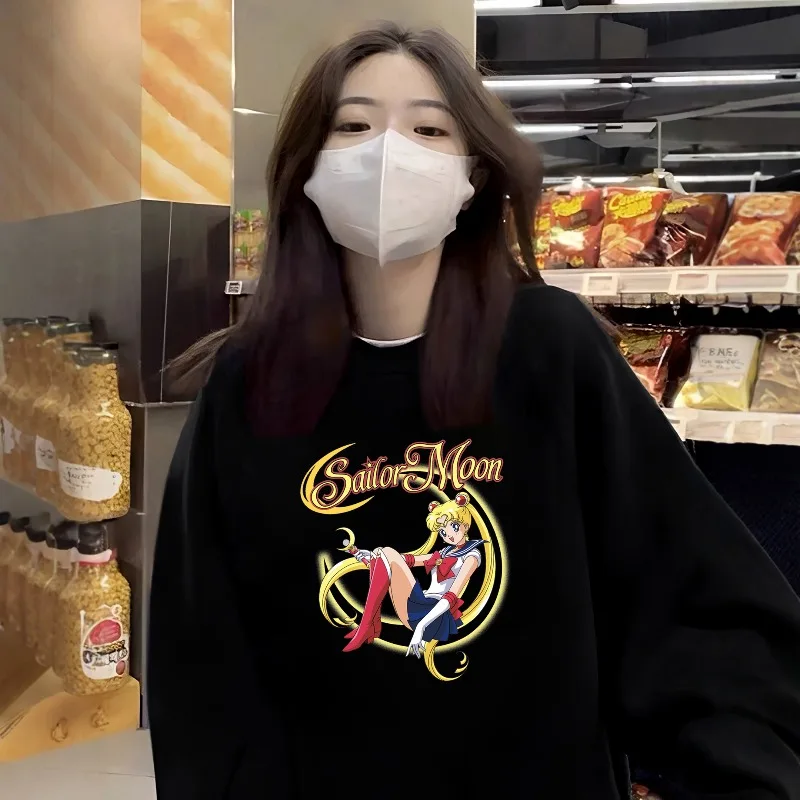 

Осень/зима, новая утолщенная бархатная женская свободная толстовка с капюшоном с длинными рукавами и принтом персонажей Сейлор Мун, воин, аниме, 2025 г.
