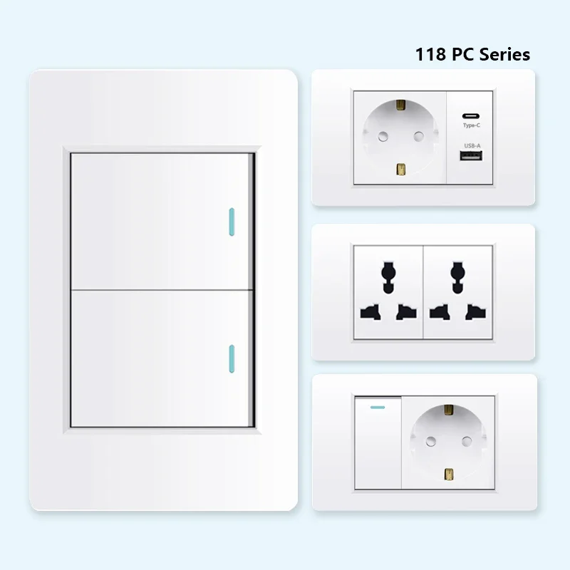 EU Korea Standard 4*2 Wall Light Switch Socket,USB Type-c Charger plug,1/2/3/4/Gang 2 Way Switch PC Panel Power ON OFF TV TEL