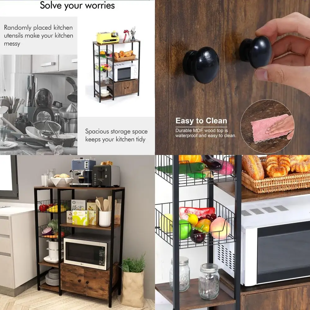 

5-ярусная кухонная полка для хранения с подставкой для микроволновки и навесным шкафчиком для улучшенной организации пространства