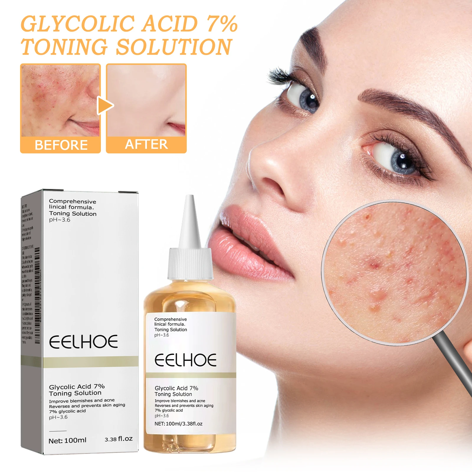 

Advanced Glycolic Acid 7% Toning Solution Lifting Firming Wrinkles Dispelling Acne Lighten Pore Glow Facial Skin Care Acid Toner