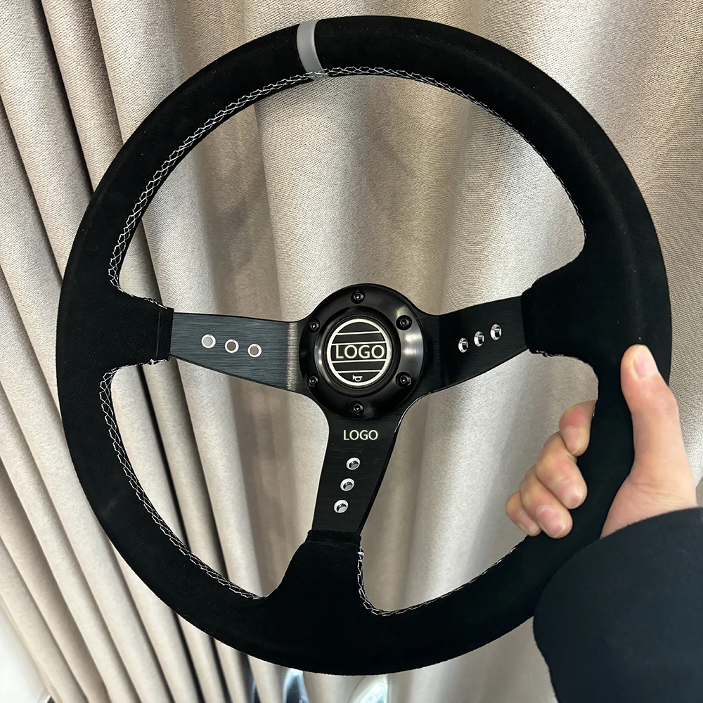 Universal  9 Hole Car Steering Wheel Suede 14Inch 350MM Deep Corn Drifting Simulation Racing Game Sport Steering Wheel For SPARC