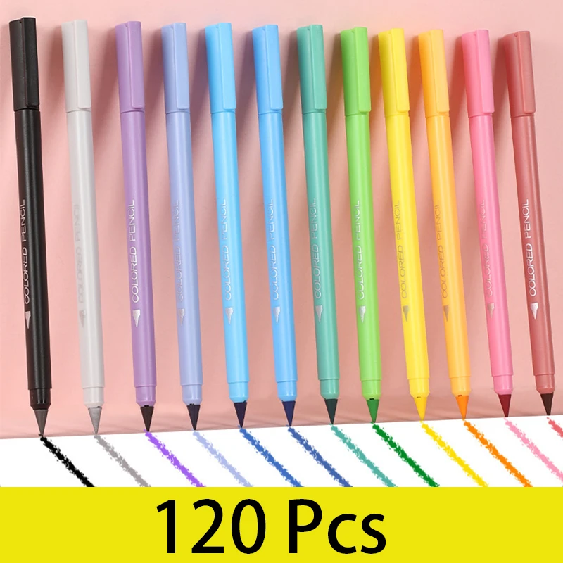 120Pcs Unlimited Writing Pencil Colorful HB Everlasting Pencil Head Replaceable Pen Tip Infinite Writing Pencil