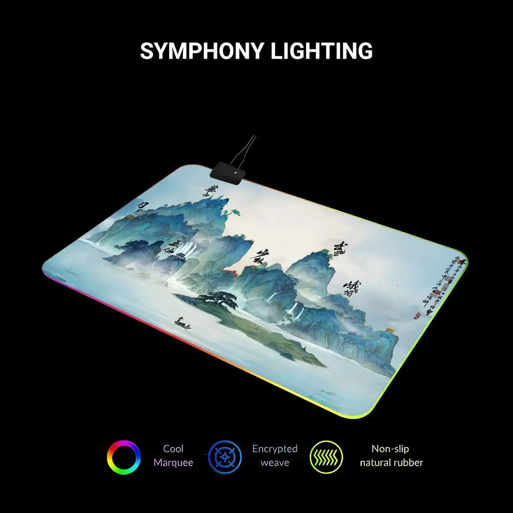 RGB Large gaming mouse pad Non-slip sewn edge expansion keyboard pad Smooth surface landscape print Home desk mat Gamers laptop