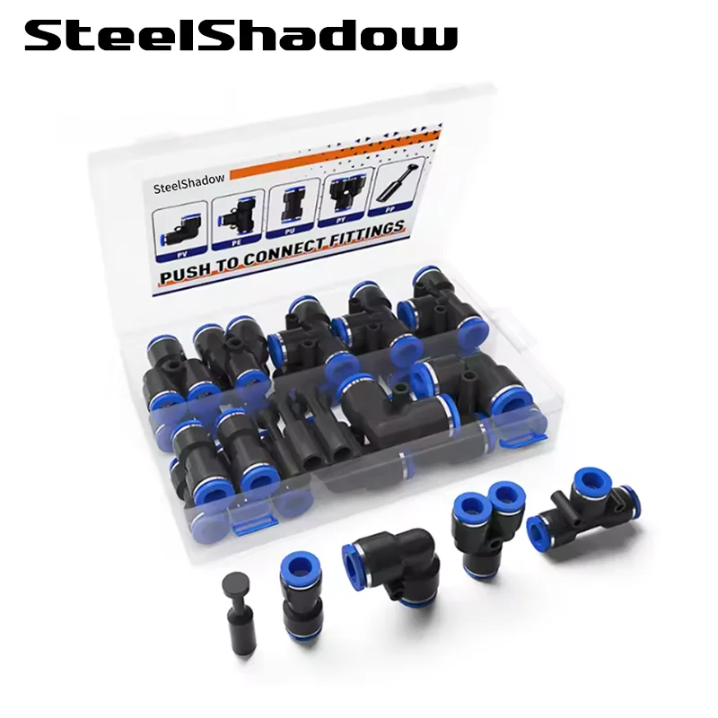 25 uds conector neumático 8mm1/4 pulgadas accesorios de manguera de conexión rápida de aire 4mm 6mm 12mm 3/8 'Kit de agua Push to Tee para tubería
