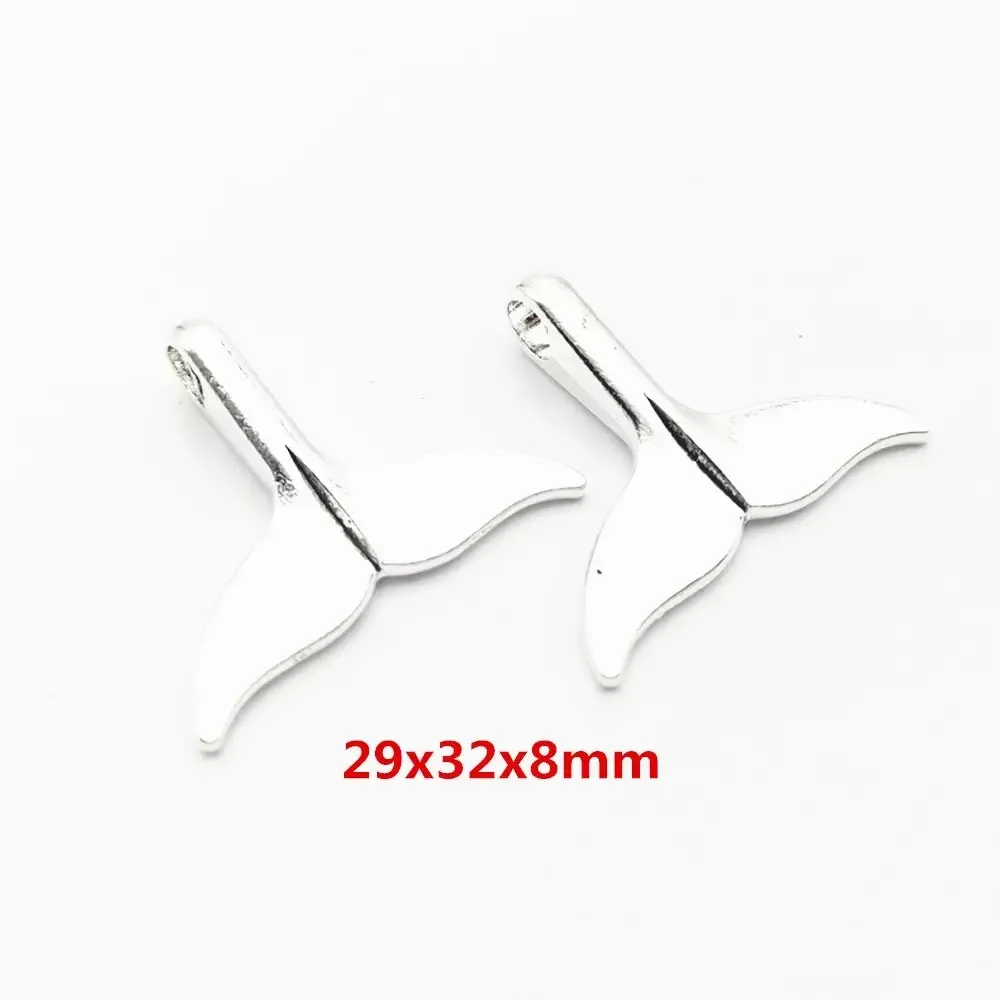 5/10pcs antique silver plated whale tail alloy pendants retro mermaid tail charms for necklace diy jewelry findings view 4