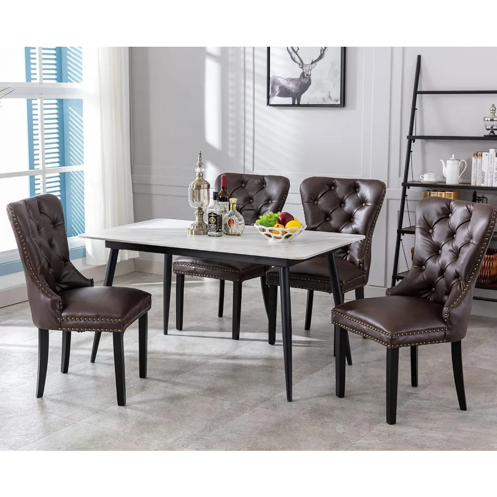 

PU Leather Dining Chairs Set of 4 Mid Century Modern Tufted Chairs Armless Rubber Wood Vintage Chairs Upholstered Nailhead
