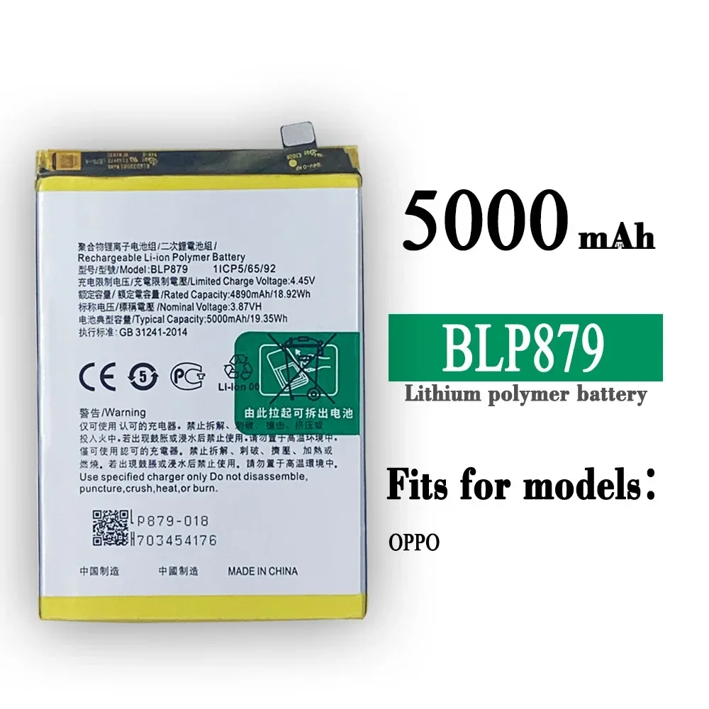 

Высококачественный Сменный аккумулятор для OPPO A96 BLP879 5000 мАч Новые Встроенные литиевые батареи большой емкости + Инструменты