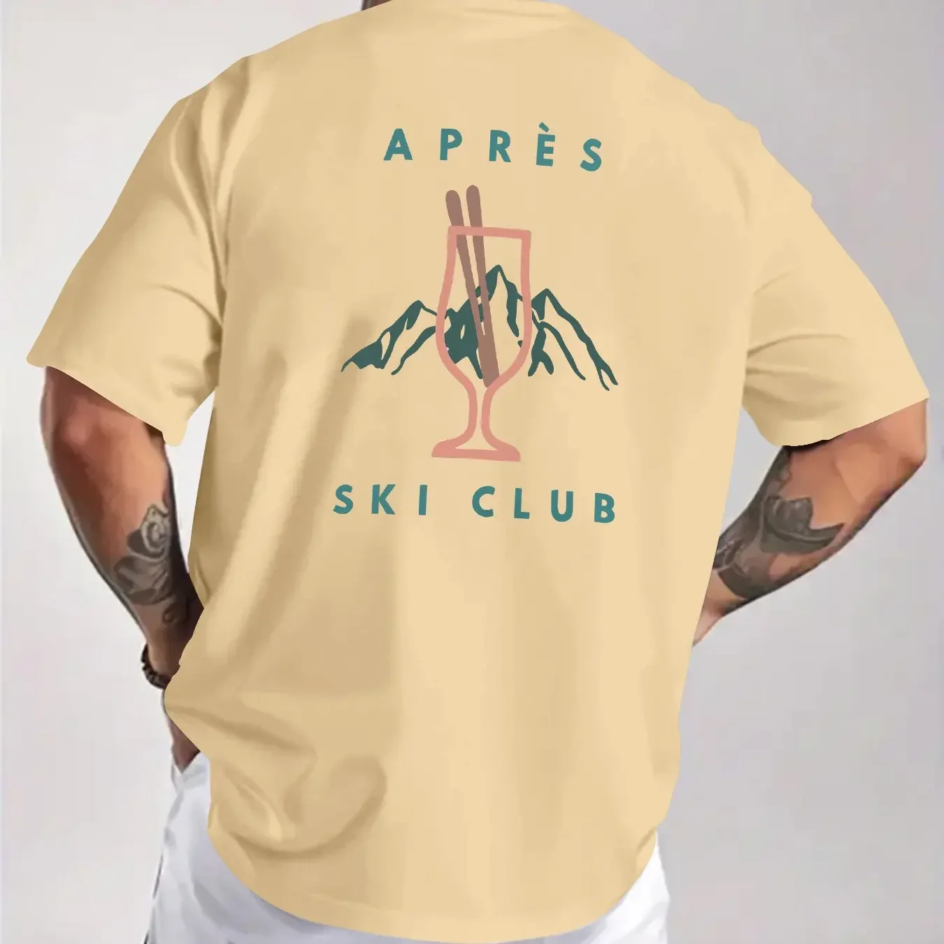 Camiseta casual de verano para hombre "Apres Ski Club" con estampado en la espalda, ropa de hogar de manga corta elegante y versátil para hombre