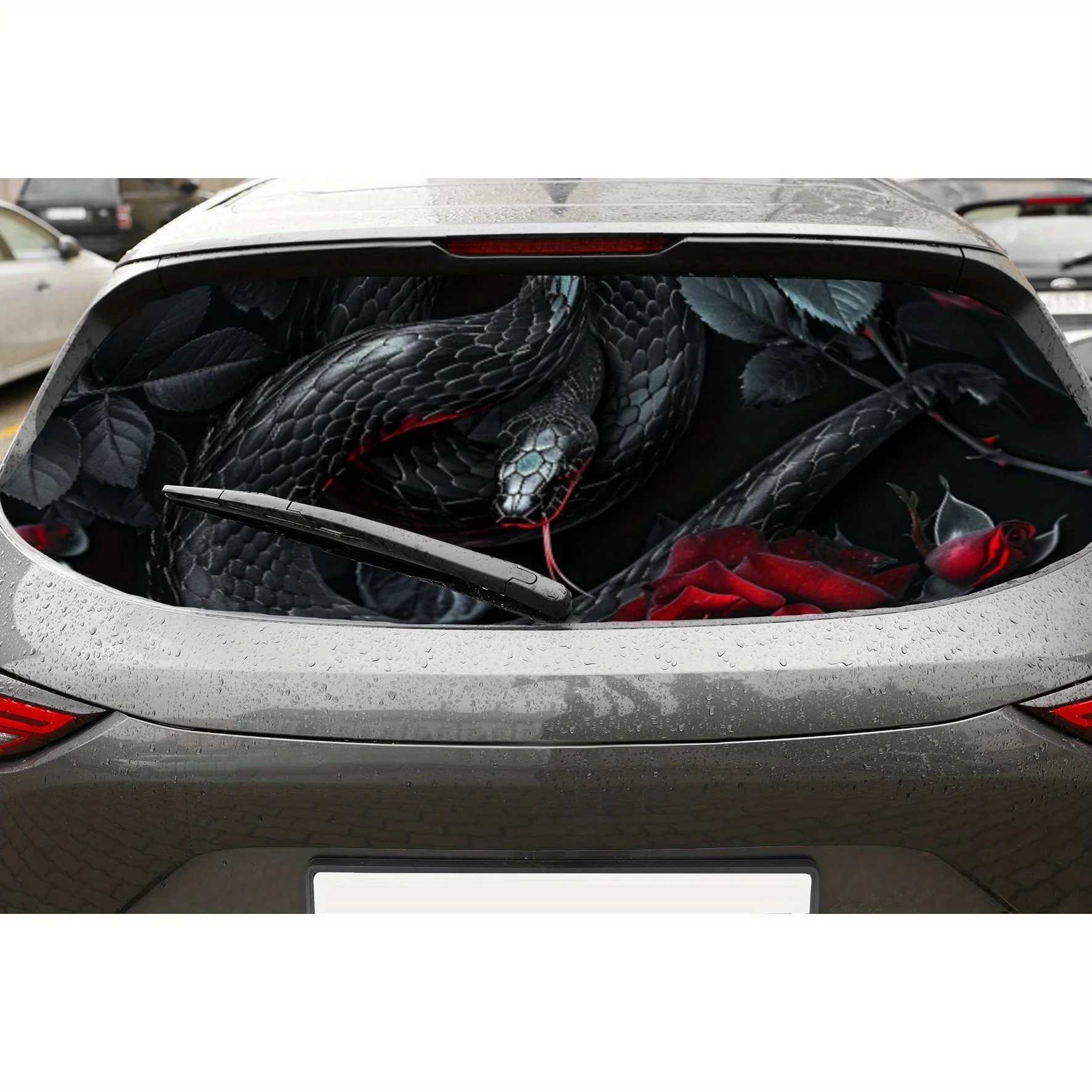 

Перфорированные автомобильные виниловые обертывания из ПВХ с черной змеей и розой, улучшающий конфиденциальность дизайн для заднего окна, наклейка на заднее лобовое стекло автомобиля для M