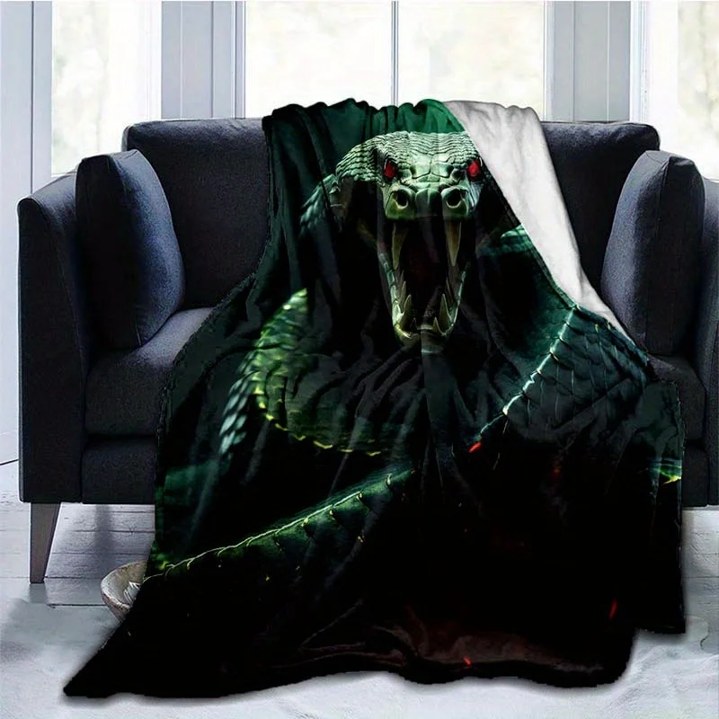 1pc Horror Green Giant Snake Thin Blanket - Lightweight Flannel Throw For Sofa, Bed, Travel, Camping, Livingroom, Office, Couch,