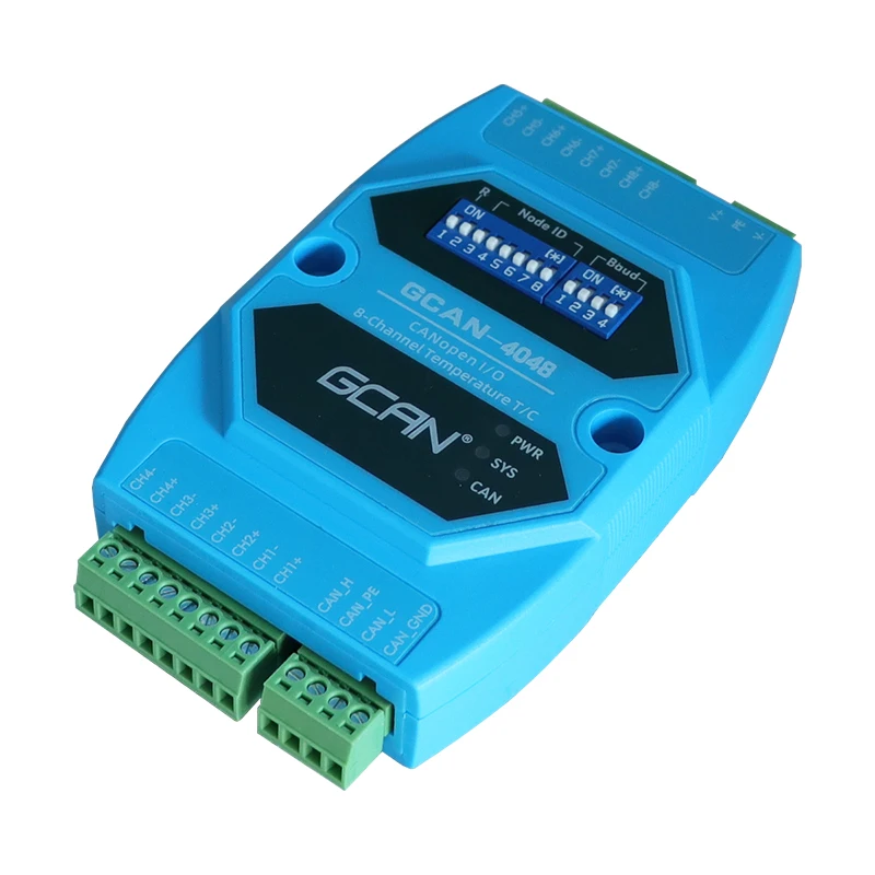 GCAN-I/O-4048 CAN-bus interface adopts electrical isolation, isolation module insulation voltage  8 thermocouple input channels