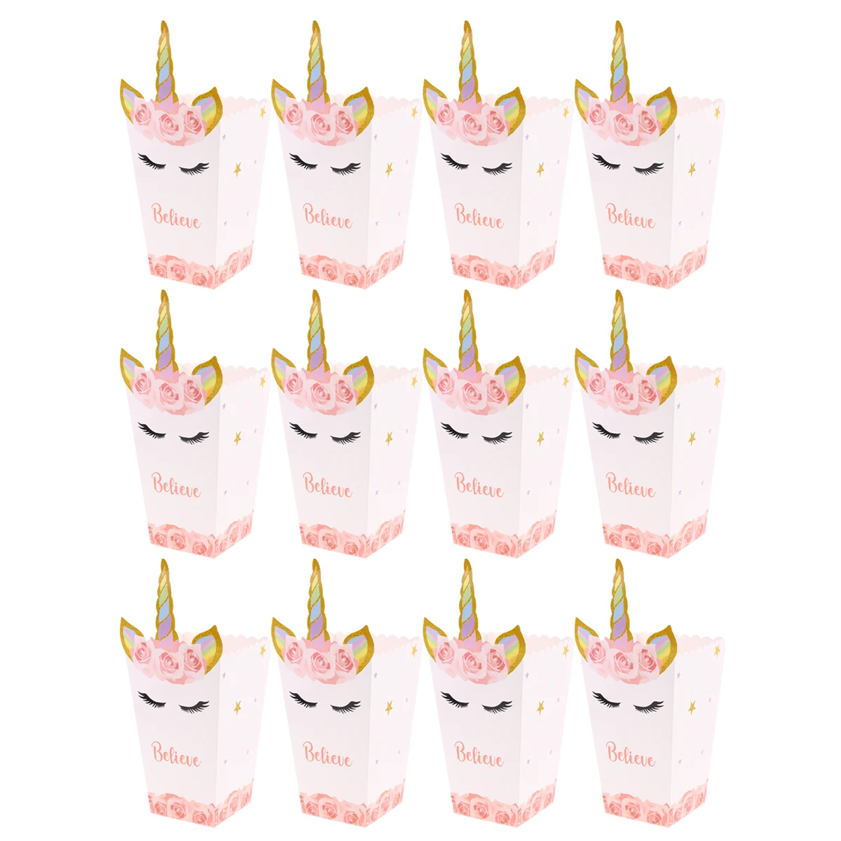 

12 Pcs Paper Popcorn Bucket Funny Boxes Containers Unicorn Storage Holder Child