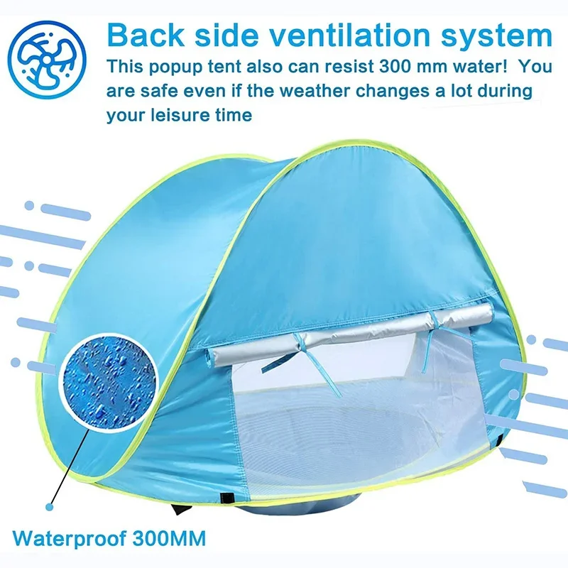 Tienda de playa portátil para bebé, refugio solar Pop con piscina, 50+ protección UV UPF y impermeable, tienda de campaña para exteriores de verano de 300MM, sombra para niños