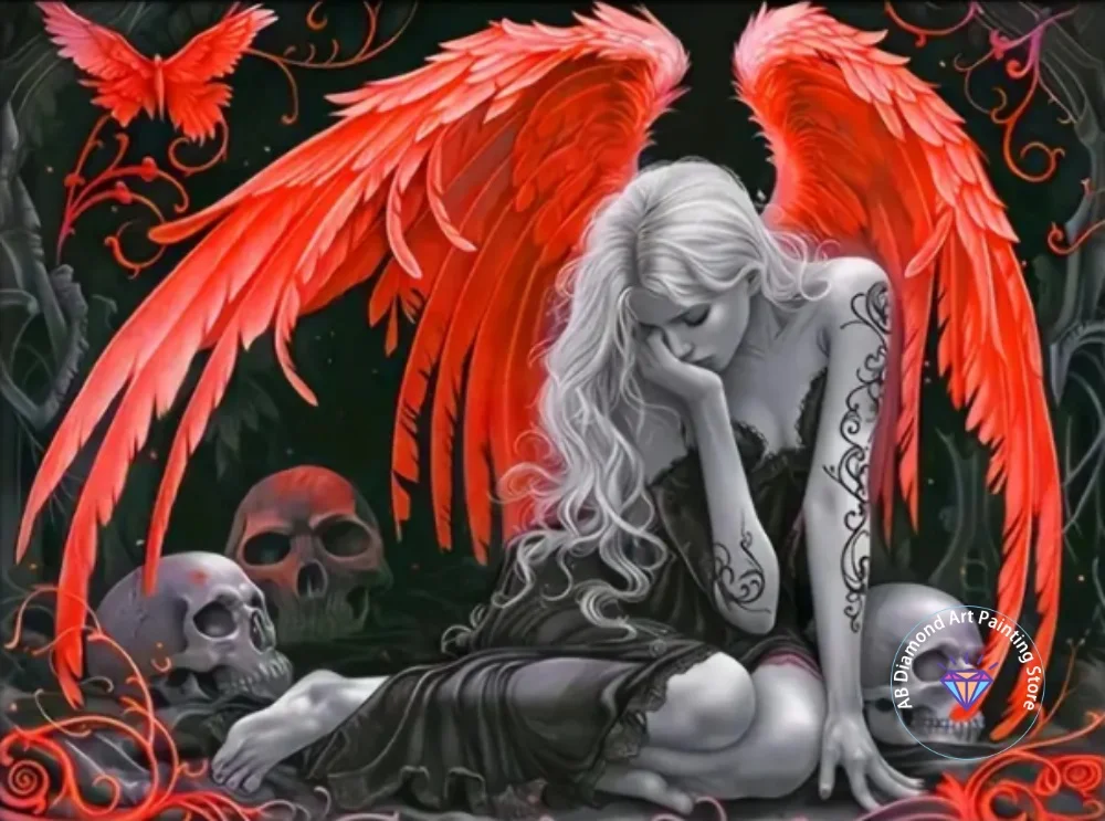 

A Fallen Angel Skull AB Diamond Painting Kit Square Round Diamond 5D DIY Mosaic Handmade Art Adult Exquisite Gift Home Decor