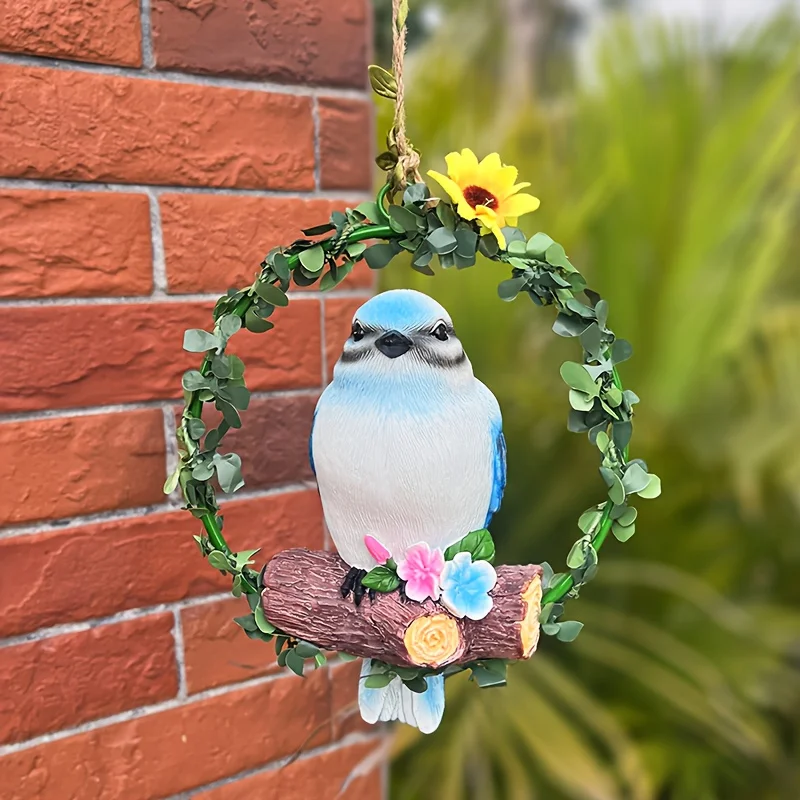Cute Garden Statues Hanging Ring Bird, Art Décor Ornaments Swing Birds Figurine Sculpture