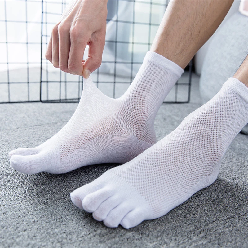 5pairs men's solid color five finger socks mesh simple cotton odor resistant and breathable split toe socks high quality
