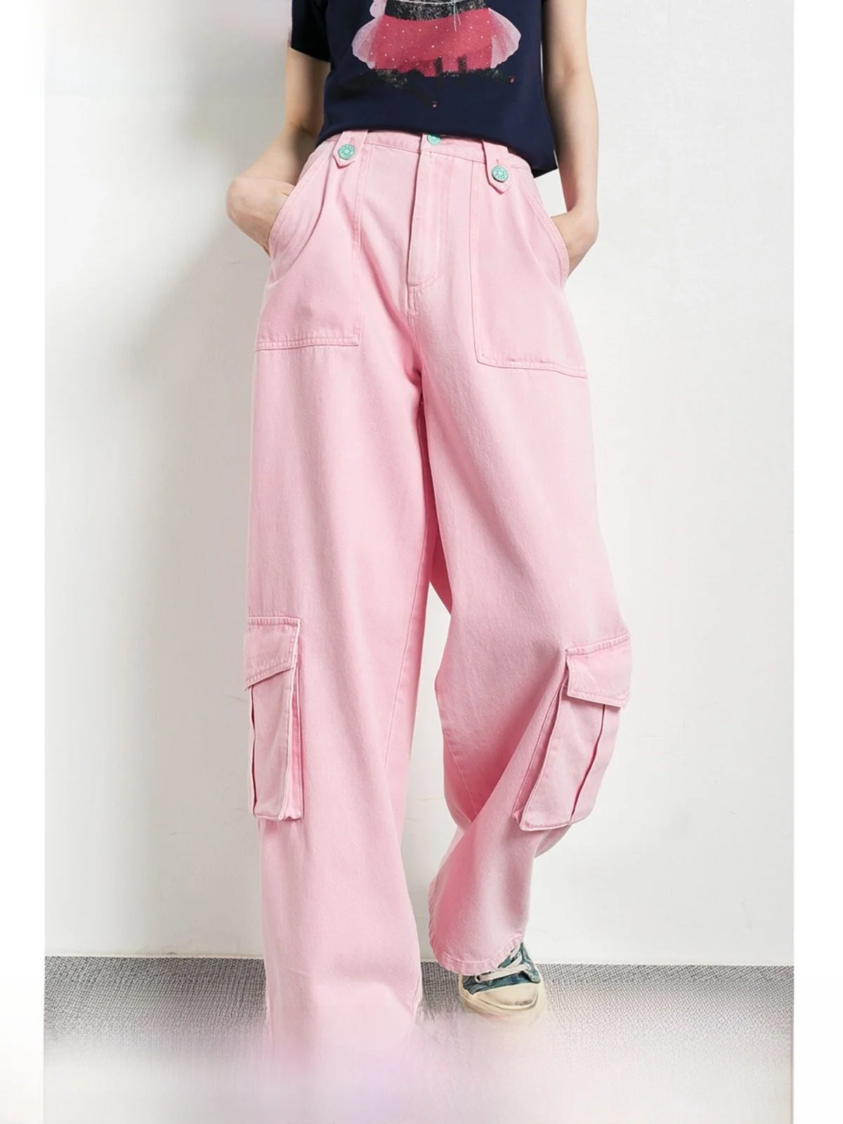 

Свободные женские джинсы прямого кроя, розовые рабочие брюки, длинные брюки с высокой талией, модные джинсы высокого качества для весенне-осеннего сезона