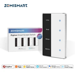 Zemismart Zigbee DIY Name Switch Work with Homey and Tuya Smart Display Screen Touch Panel US Light Switch Neutral Wire Required