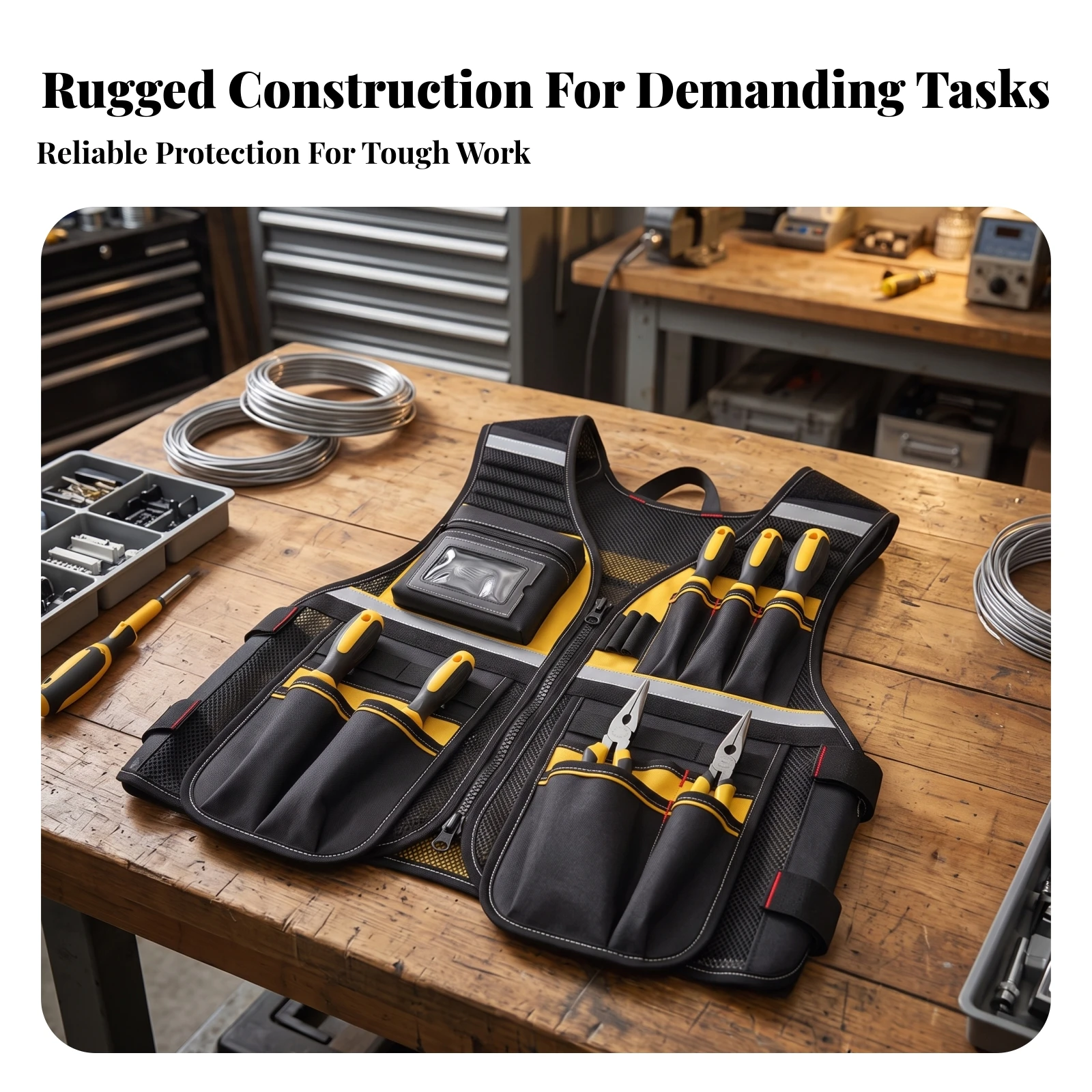 Tool Organizer Vest Heavy-Duty Mesh Tool Vest Comfortable Adjustable for Electricians, Construction Sites, Home Repairs