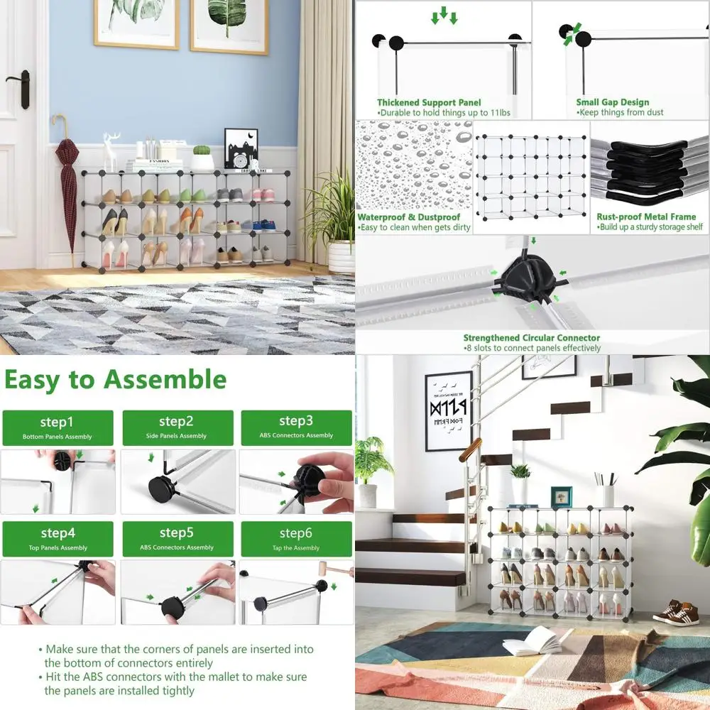 

Пластиковая полка для обуви на 16 ячеек, многофункциональный шкаф для хранения, штабелируемый органайзер для обуви, для спальни, прихожей, коридора, белый, 36