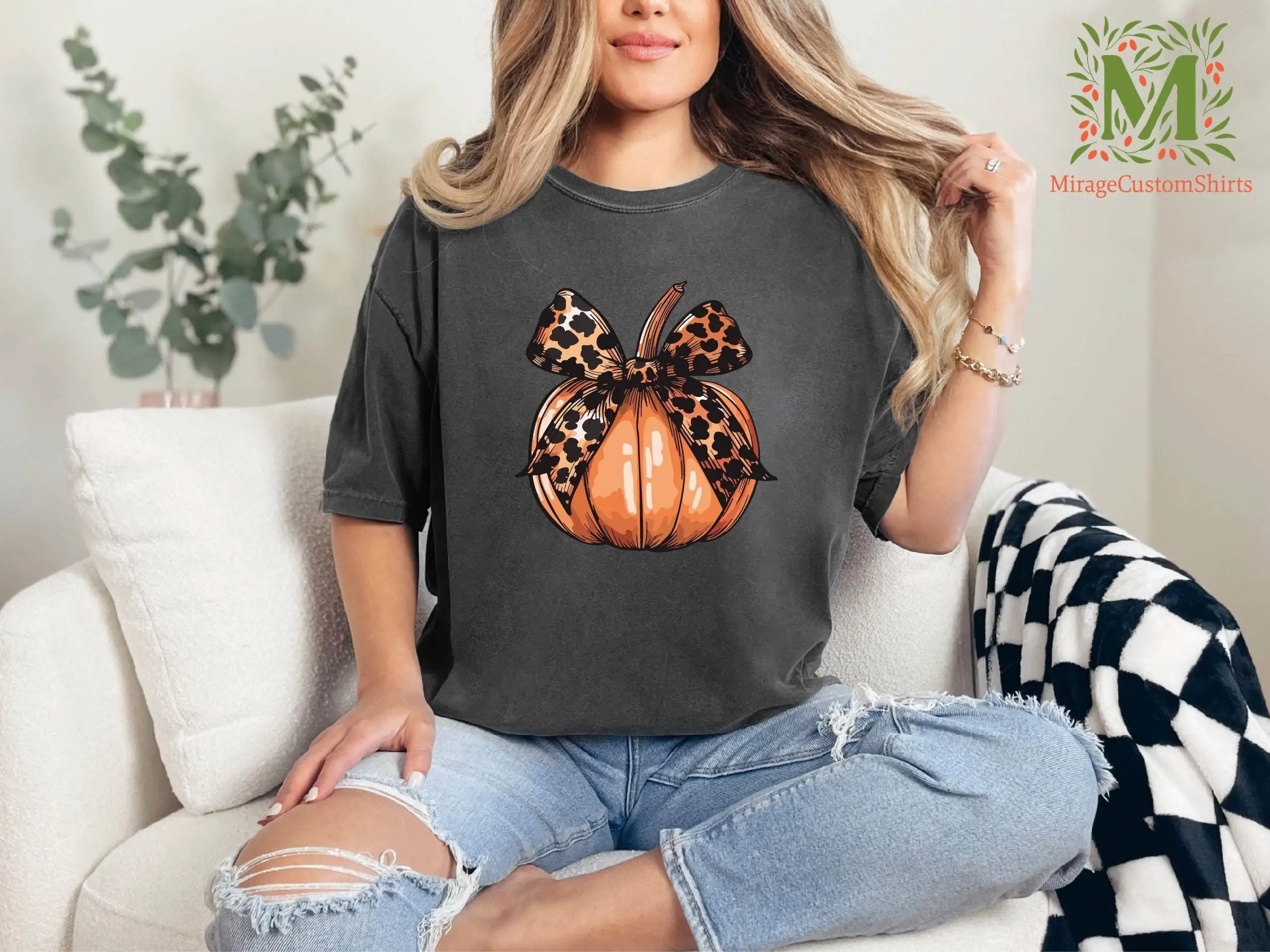 Comfort Colors Halloween Pumpkin Coquette Bow T Shirt Retro Spooky Season Mama for Her Fall Vibes