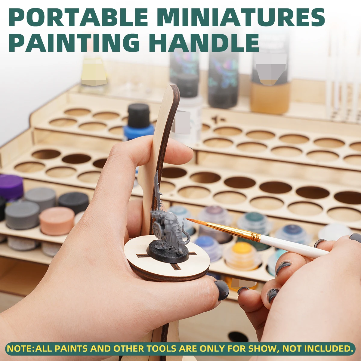 OPHIR Model Paint Organizer portapenne in legno con portaspazzole e portautensili artigianale con manico in miniatura MG063