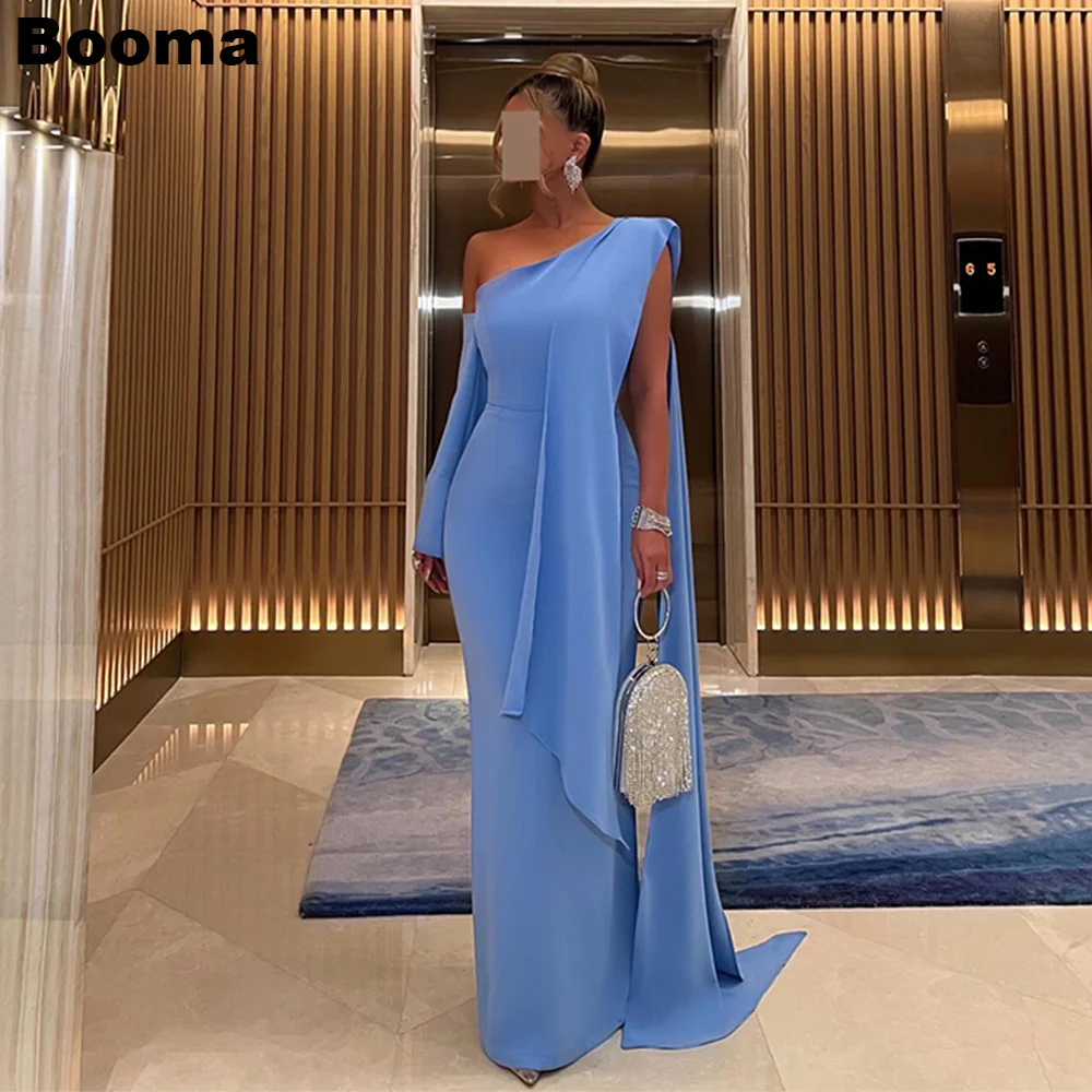 

Booma Blue Generous Mermaid Evening Dresses One Shoulder Draped Long Formal Party Gowns for Women Saudi Arabic Prom Dress Dubai
