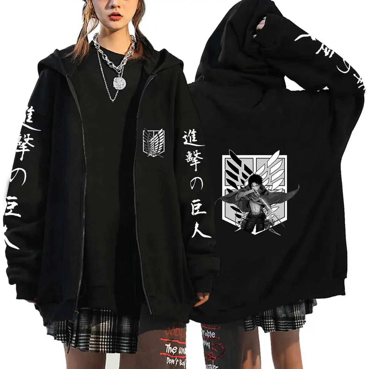 Atak na tytana męska bluza z kapturem Harajuku bluza Anime 2021 moda Zip Up z długim rękawem Shingeki No Kyojin Streetwear Unisex